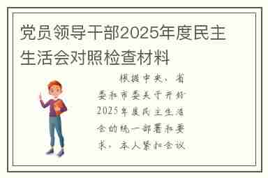 党员领导干部2025年度民主生活会对照检查材料