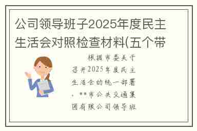 公司领导班子2025年度民主生活会对照检查材料(五个带头)
