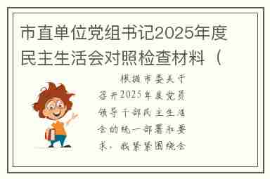 市直单位党组书记2025年度民主生活会对照检查材料（“五个带头”）