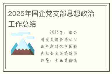 2025年国企党支部思想政治工作总结