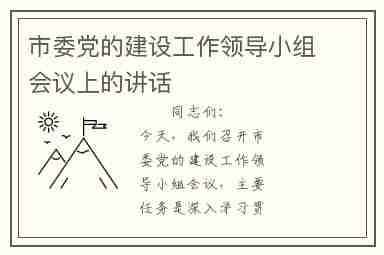 市委党的建设工作领导小组会议上的讲话