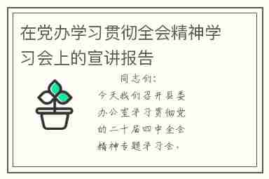 在党办学习贯彻全会精神学习会上的宣讲报告