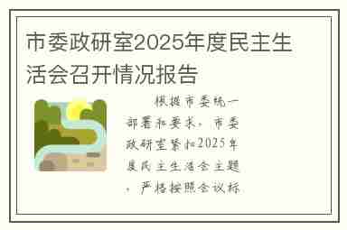市委政研室2025年度民主生活会召开情况报告