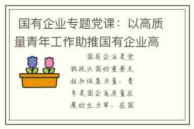  国有企业专题党课：以高质量青年工作助推国有企业高质量发展
