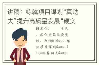 讲稿：练就项目谋划“真功夫”提升高质量发展“硬实力”