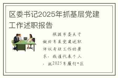 区委书记2025年抓基层党建工作述职报告