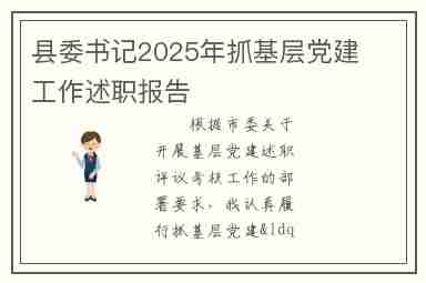 县委书记2025年抓基层党建工作述职报告